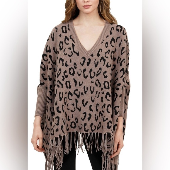 Love Token Sweaters - Love Token Colleen Poncho Size xs/s Leopard Fringe